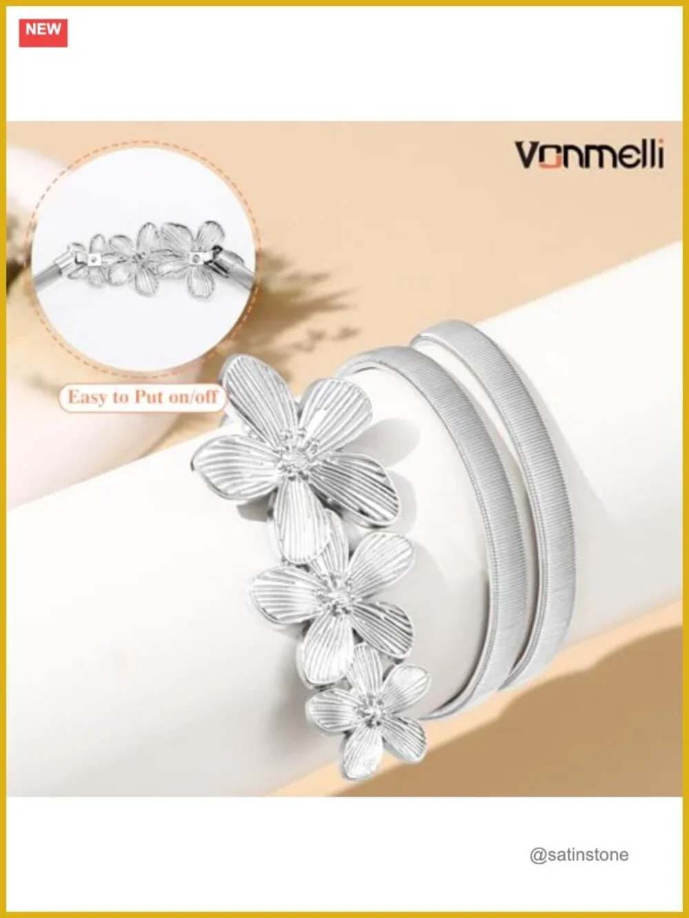VONMELLI Skinny Metal Cinch Belt for Dresses Stretch Thin Waist Belt Women